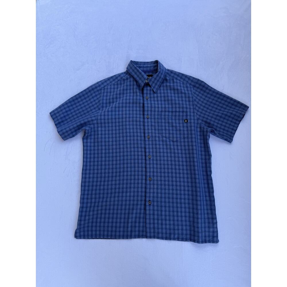 Marmot Shirt Mens Medium Blue Plaid Short Sleeve Button Down Cotton 62220